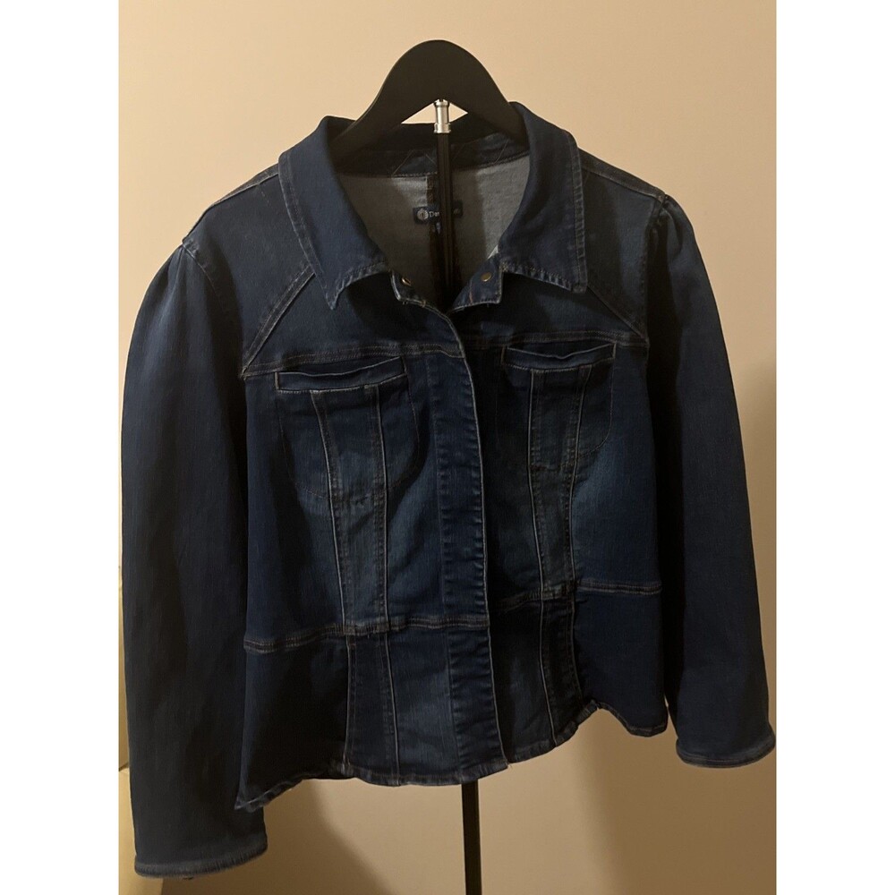 Democracy Womens Cotton Denim Peplum Hem Jacket